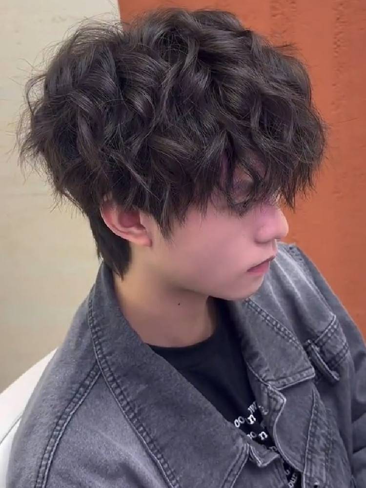 Wig Men's curly hair fashionable wool roll natural fluffy tin foil hot Japanese trend bubble noodles full head