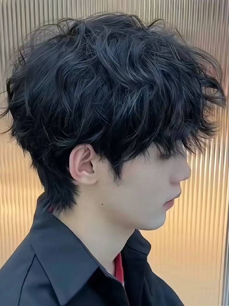 Wig Men's curly hair fashionable wool roll natural fluffy tin foil hot Japanese trend bubble noodles full head