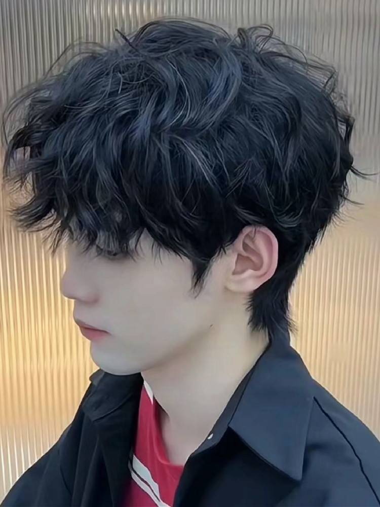 Wig Men's curly hair fashionable wool roll natural fluffy tin foil hot Japanese trend bubble noodles full head