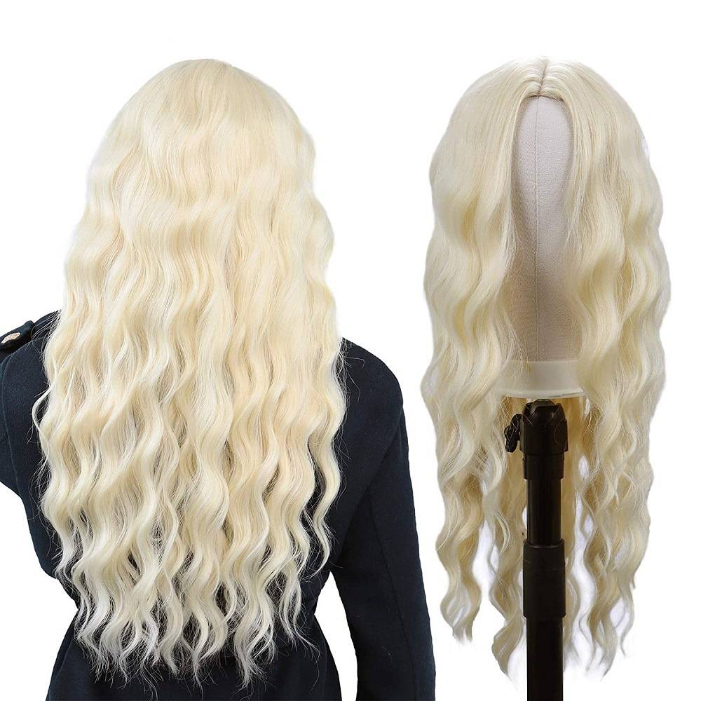 2024 new European and American wig women pale gold medium curly curly curly small curly fiber wig