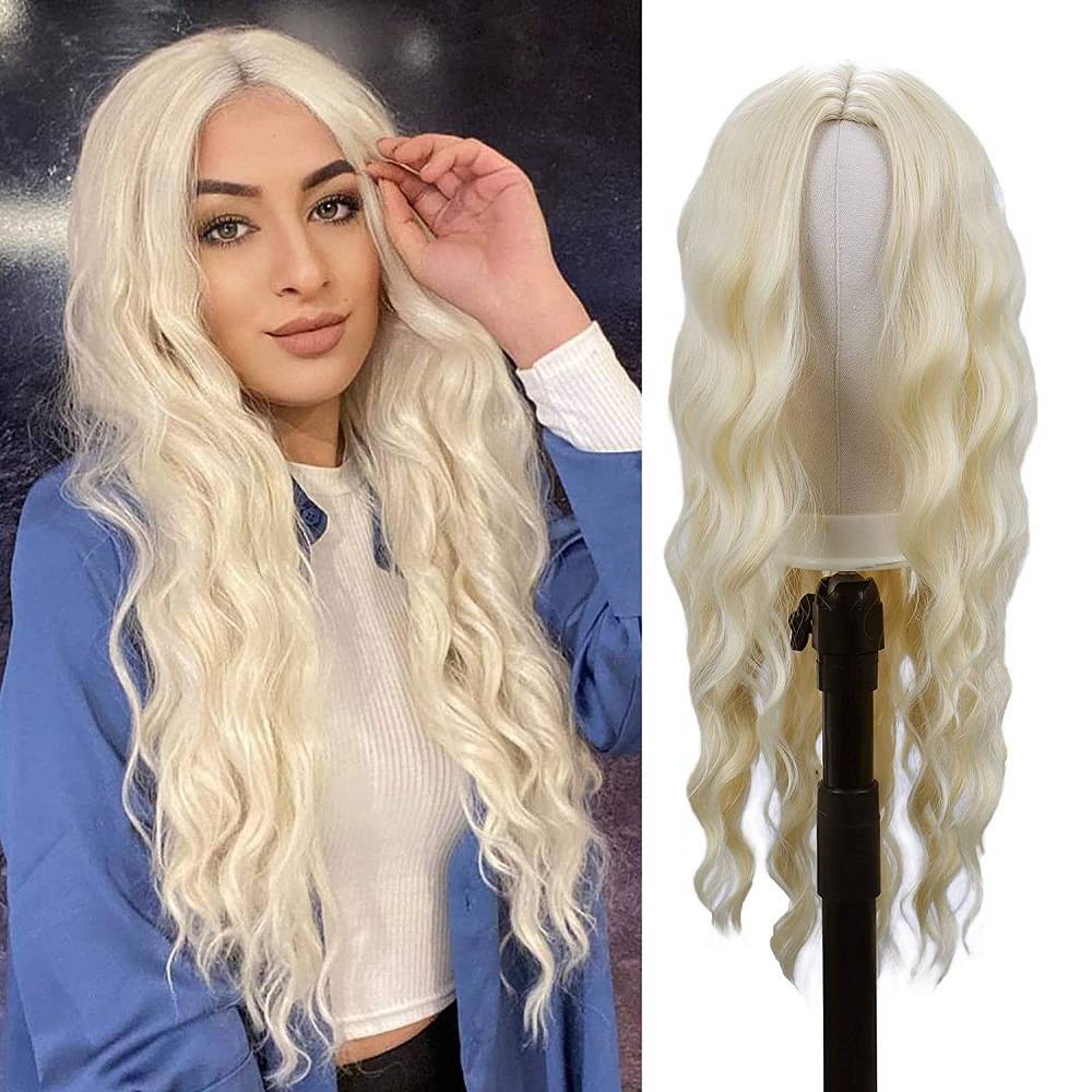 2024 new European and American wig women pale gold medium curly curly curly small curly fiber wig
