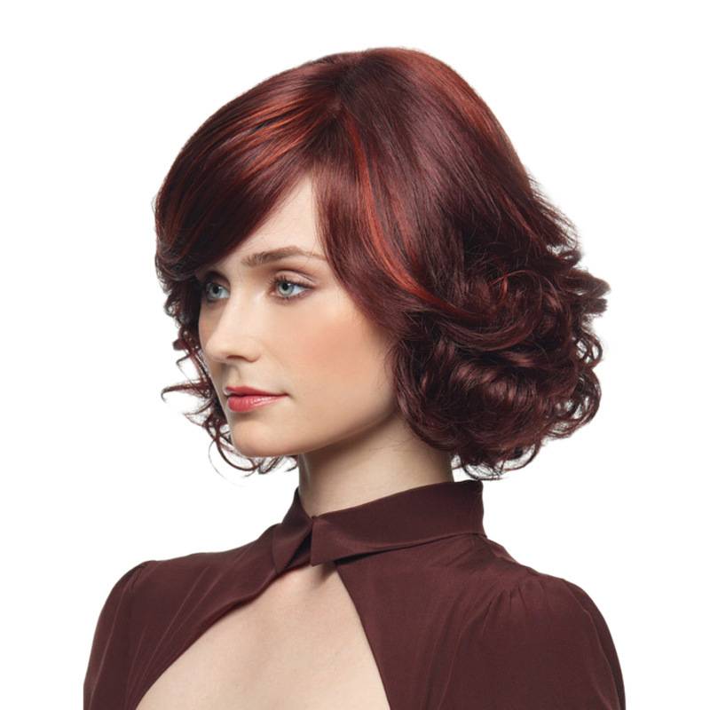 Ladies oblique Liuhai wig red partial short curly hair wig fluffy pear curls in the long head cover
