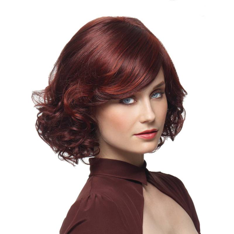 Ladies oblique Liuhai wig red partial short curly hair wig fluffy pear curls in the long head cover