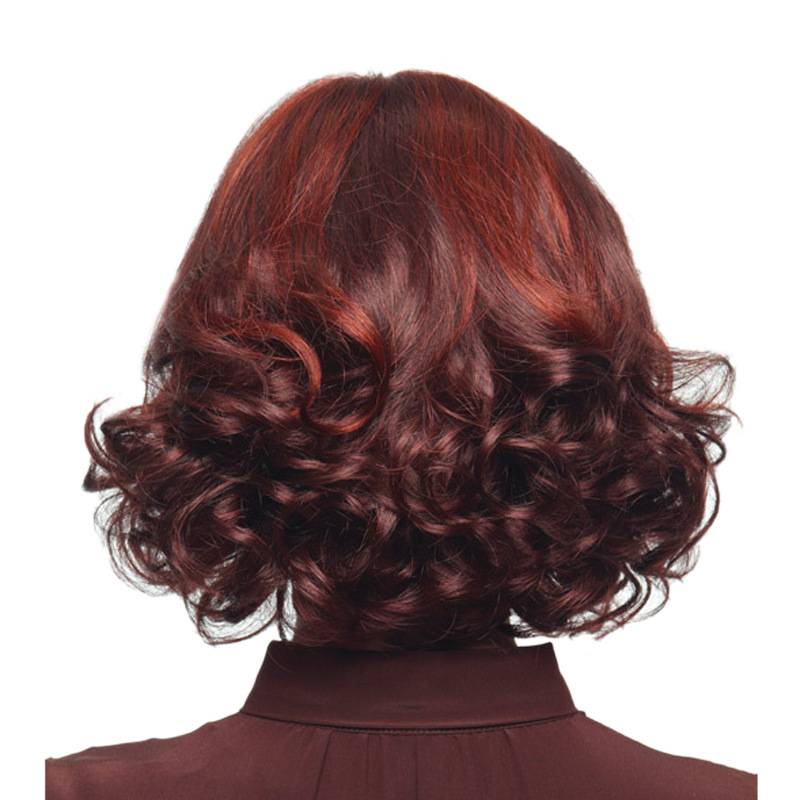Ladies oblique Liuhai wig red partial short curly hair wig fluffy pear curls in the long head cover