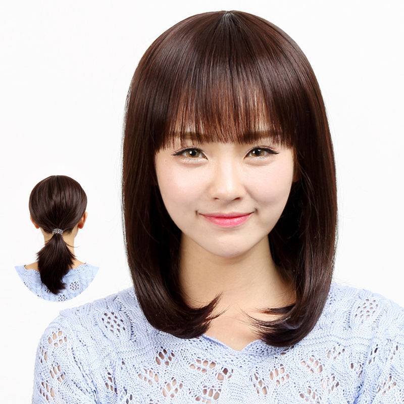 Full -headed wig female long hair True hair, long straight hair, natural realistic lady, long hair, full hair full hair, Qi bangs