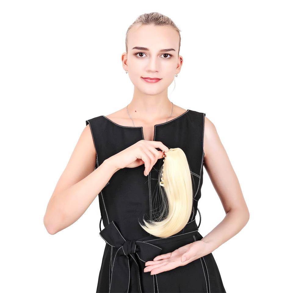 Wig female European and American tiger mouth pinch pear flowers short ponytail long straight hair micro -rolled inner clamp -type ponytail spot hair