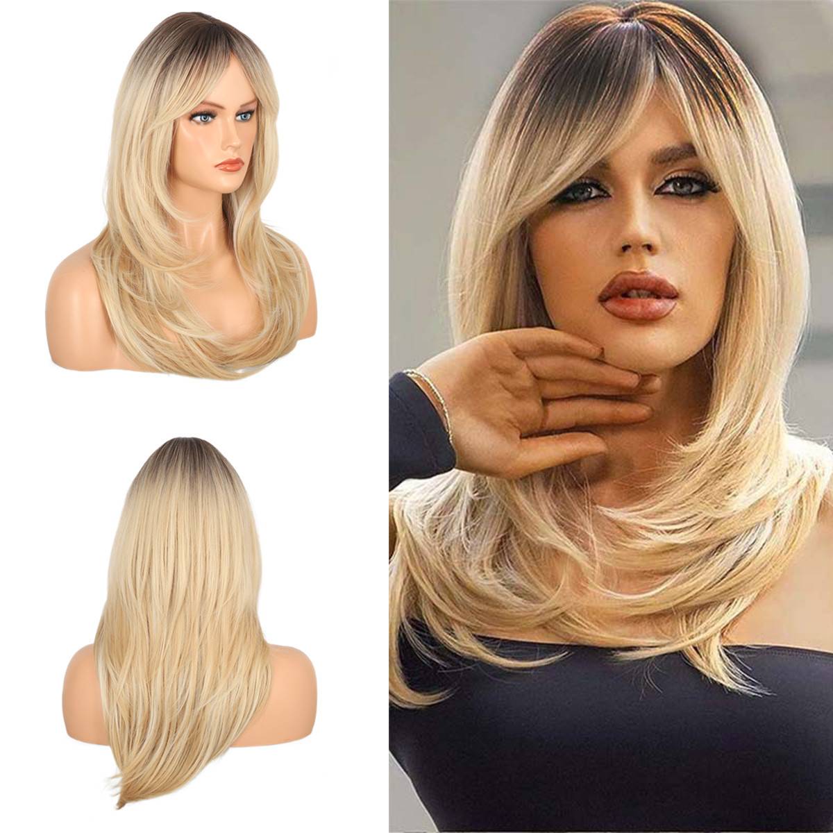 European and American wig Amazon's new eight -character bangs dyeing female wigs and long head wig wig wig