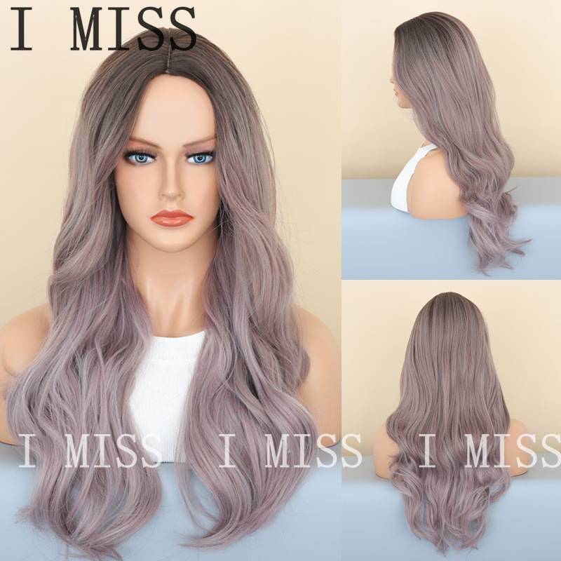 Cross -border new wigs are divided into gradient gray -purple long wavy long curly curly curly European and American wigs full head set