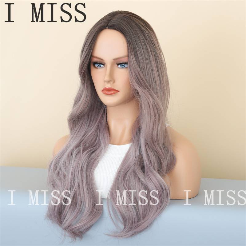 Cross -border new wigs are divided into gradient gray -purple long wavy long curly curly curly European and American wigs full head set