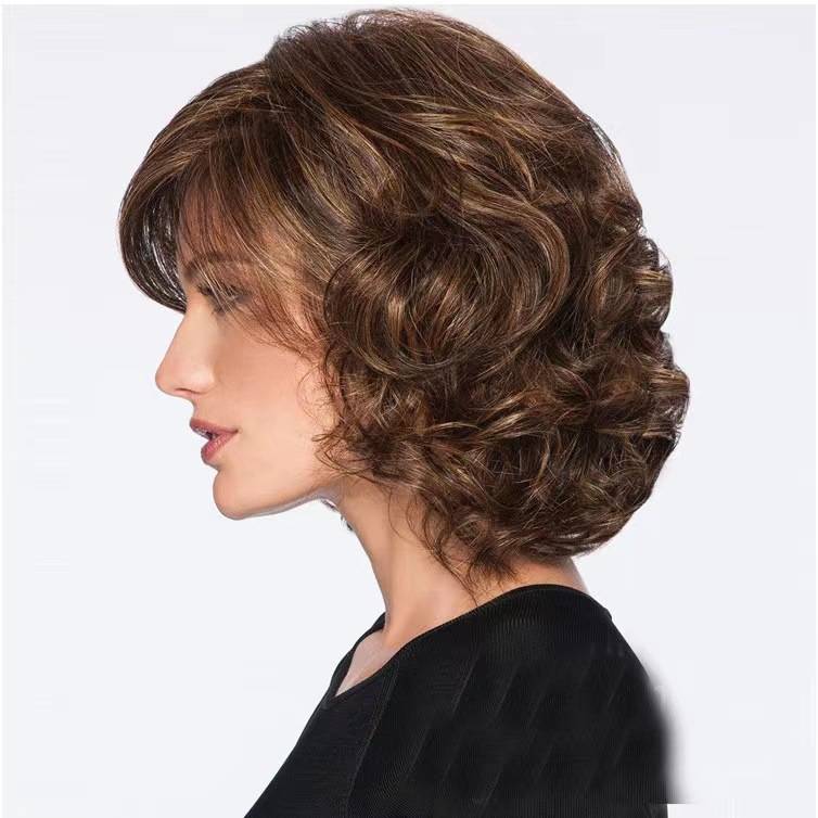 European and American wig African women's brown female short hair short roll fluffy hair wig fiber hair factory spot
