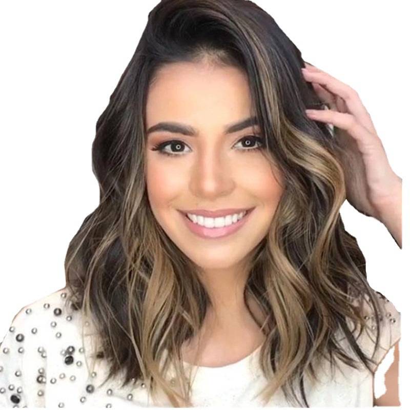 Amazon's new partial partial shoulder -length curly female big wave gradient brown cross -border European and American rose net wigs