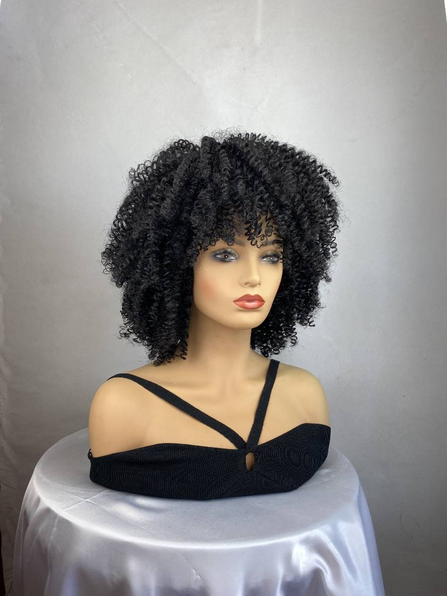 South African black fluffy explosion head export screw roll black African curly hair black wig full set