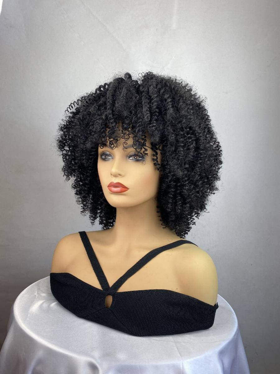 South African black fluffy explosion head export screw roll black African curly hair black wig full set