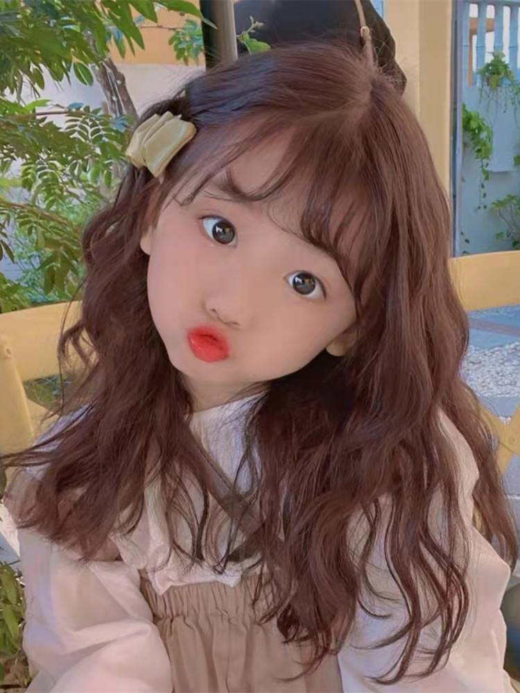 Children's wig girl long curly hair big wave cute baby photo performance natural long hair full top