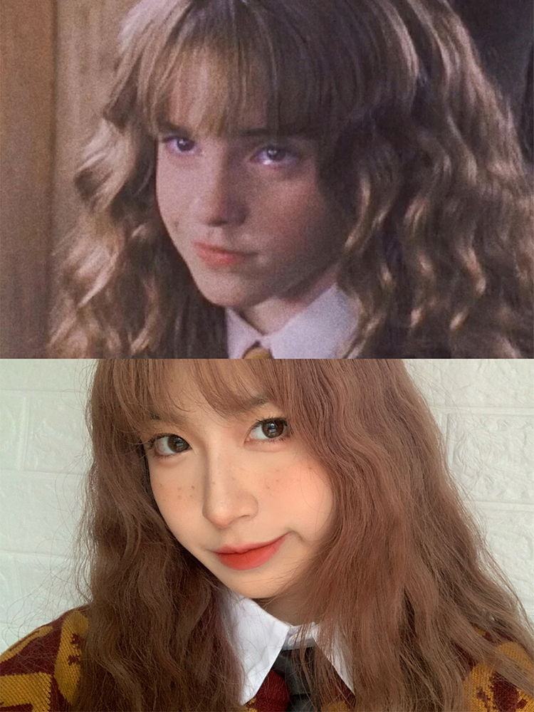 Hermione's same type of wool rolling wig naturally fluffy air bangs wig