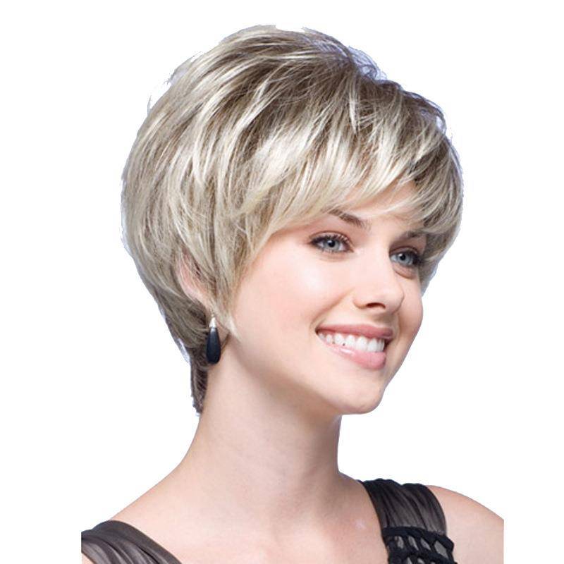 Factory Direct Sale Ladies Short hair fluffy gray and white oblique bangs wig rose net