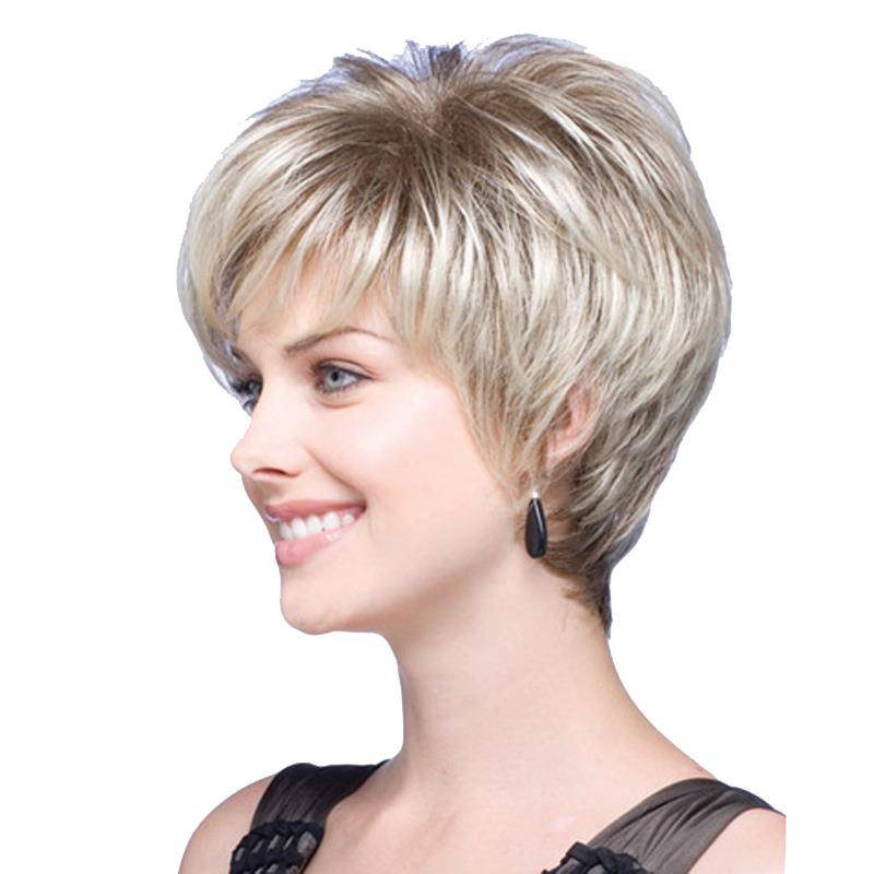 Factory Direct Sale Ladies Short hair fluffy gray and white oblique bangs wig rose net
