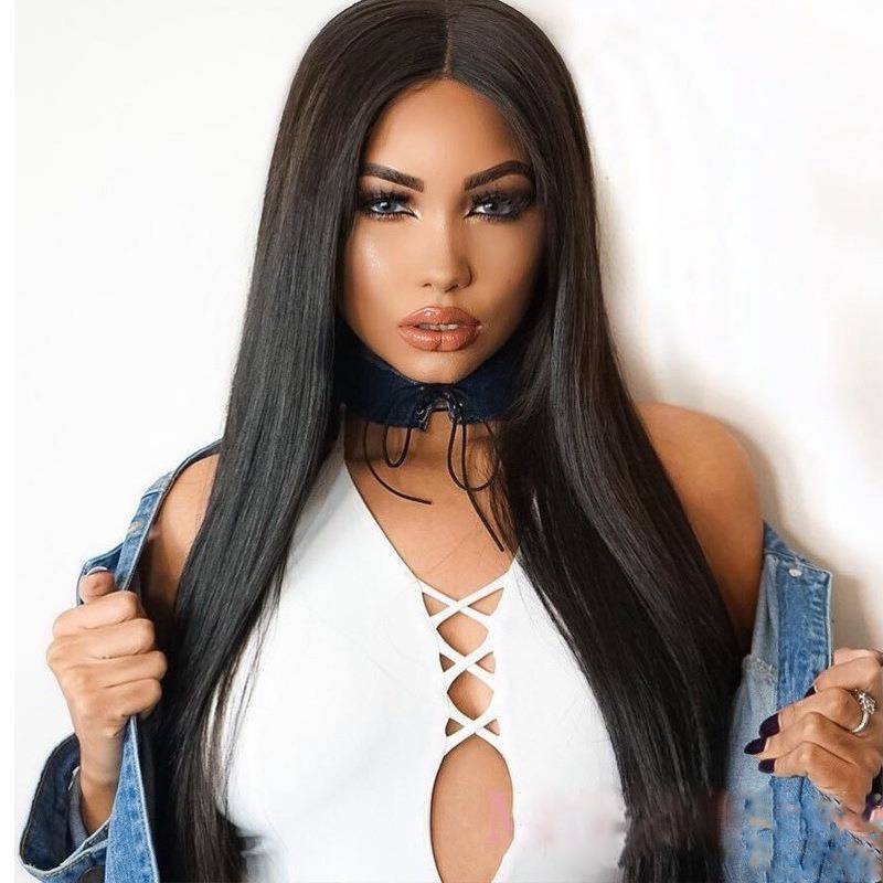 European and American wig women Africa black mid -length straight -hair cross -border e -commerce goods supply supply high temperature wire mechanism full set