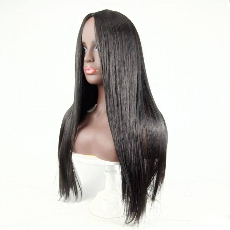 European and American wig women Africa black mid -length straight -hair cross -border e -commerce goods supply supply high temperature wire mechanism full set