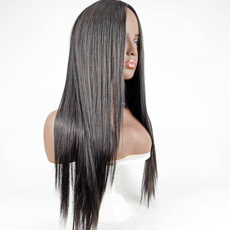 European and American wig women Africa black mid -length straight -hair cross -border e -commerce goods supply supply high temperature wire mechanism full set