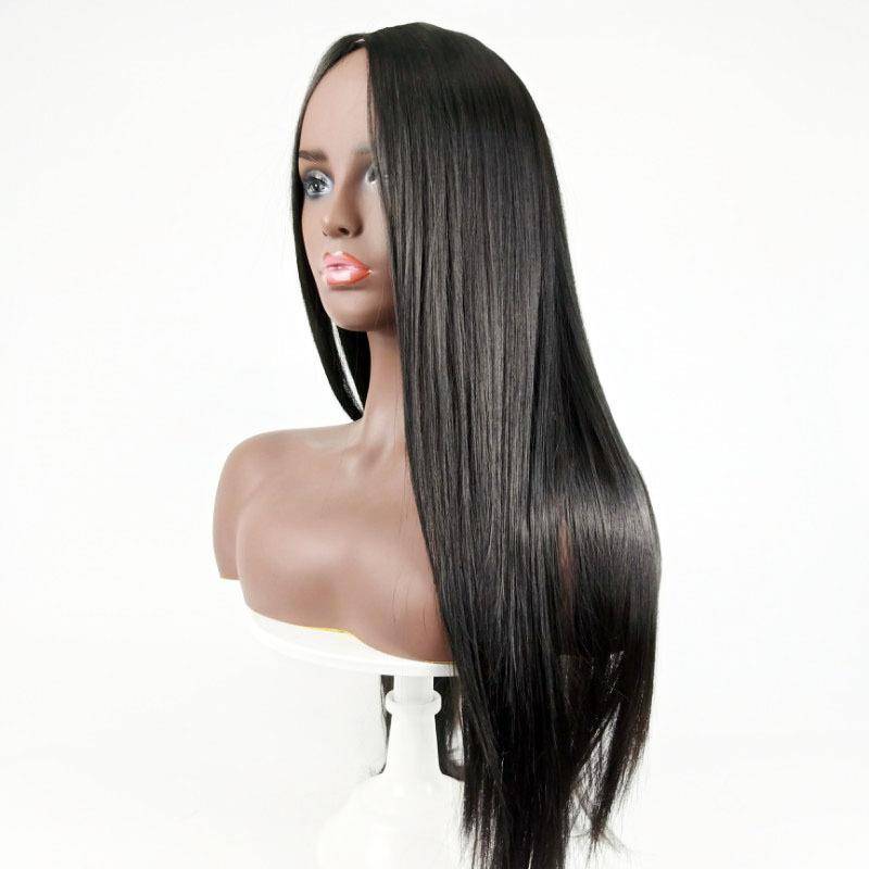 European and American wig women Africa black mid -length straight -hair cross -border e -commerce goods supply supply high temperature wire mechanism full set