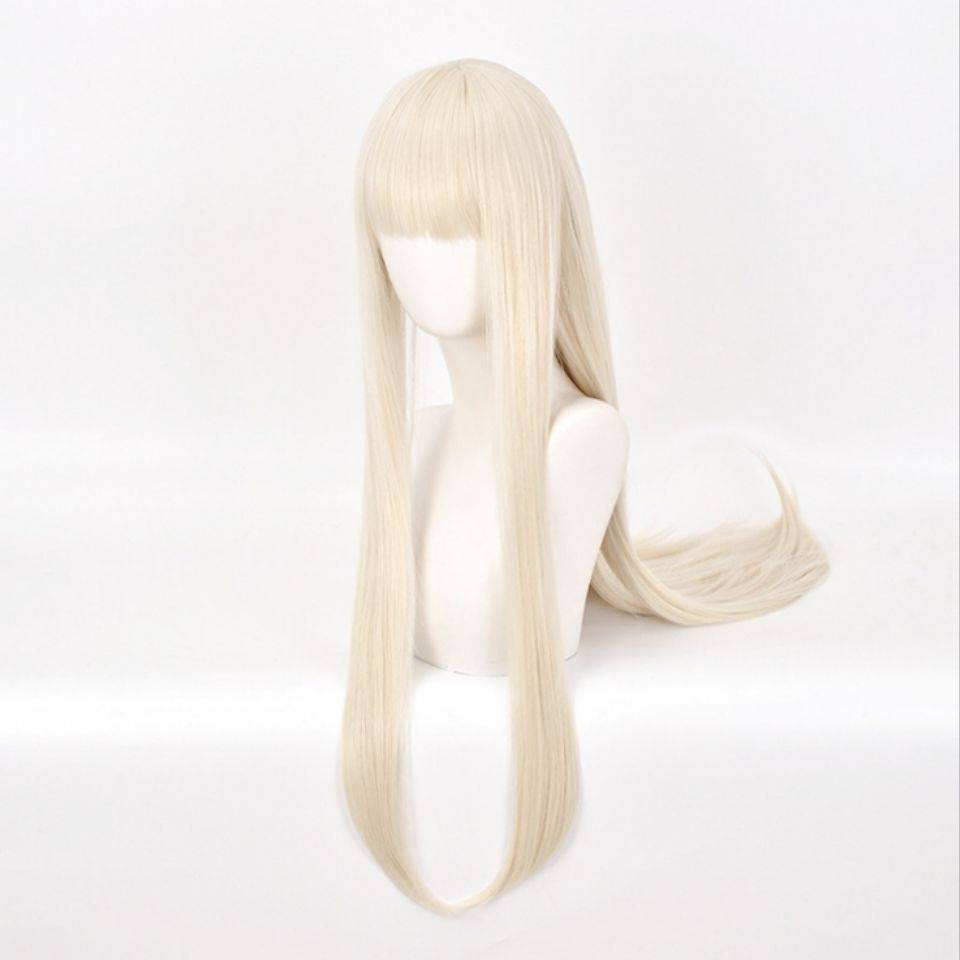 Gambling, Huang Quanyue Naluna cos cos wig Runa fashion milk gold micro -roll long straight hair girl