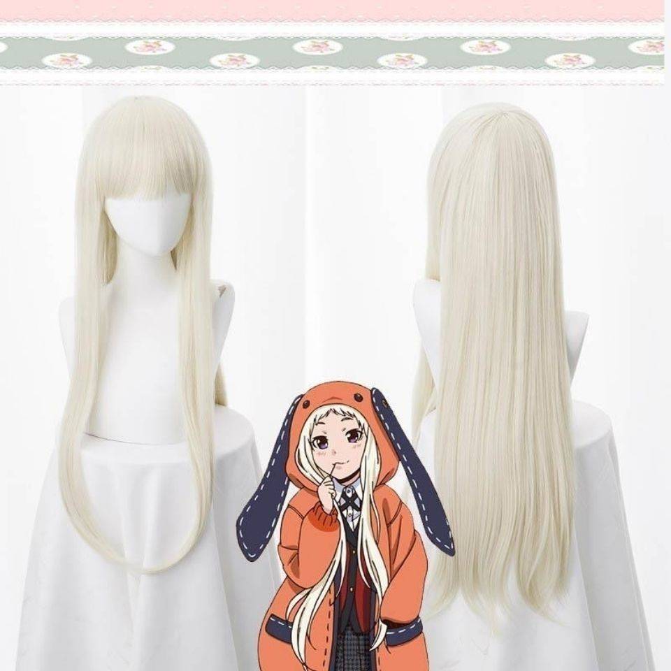 Gambling, Huang Quanyue Naluna cos cos wig Runa fashion milk gold micro -roll long straight hair girl