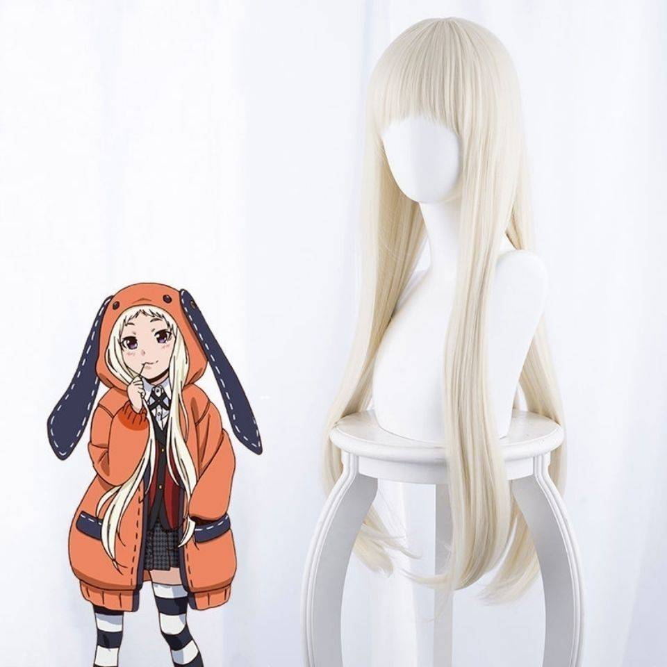 Gambling, Huang Quanyue Naluna cos cos wig Runa fashion milk gold micro -roll long straight hair girl