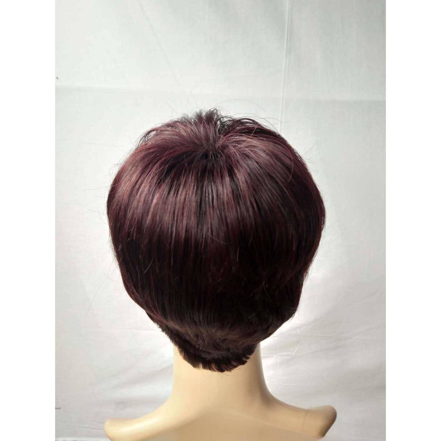Cross -border goods QCG source European and American wig female short straight hair mixed color machine -based black fiber horn African wig W red ig