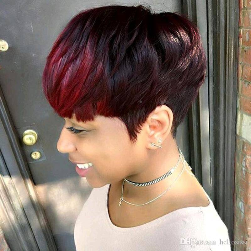 Cross -border goods QCG source European and American wig female short straight hair mixed color machine -based black fiber horn African wig W red ig
