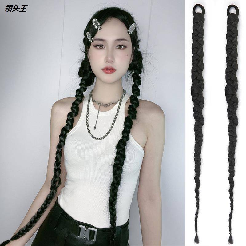 European and American big braids long hair ponytail African black dirty braid twist tail ponytail wig Factory customization