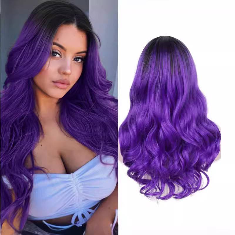 European and American gradient wig women are long curly curly hair and large waves, full wig fibrous head cover spot