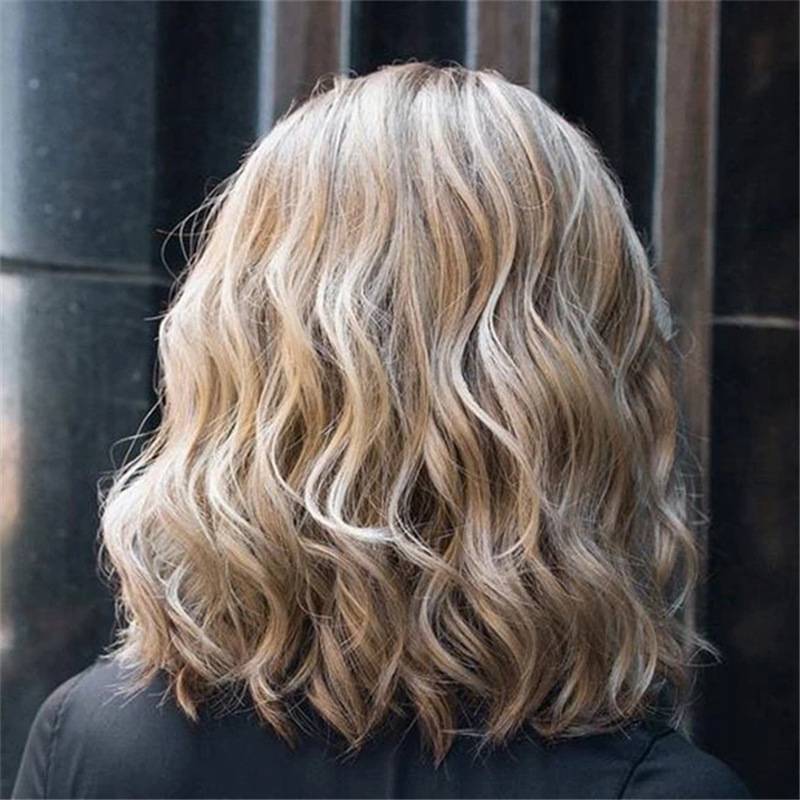Fashion new European and American short curly hair dyeing gradient fluffy mid -bangs long hair sleeve festive wig women