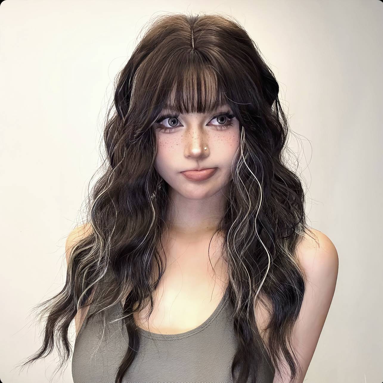 Savage picking treasure wool rolls black brown dyeing milk white high -level high -temperature silk Qi bangs Asian wig