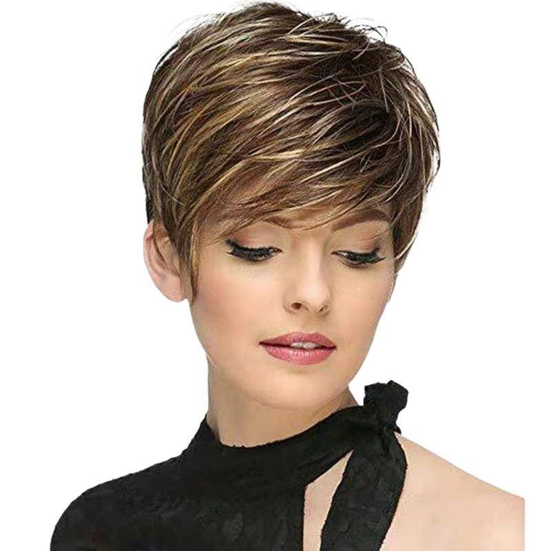 Factory Direct Sell Wig Women's Short Hair Landscape Bangs Golden Golden Bronze color wig