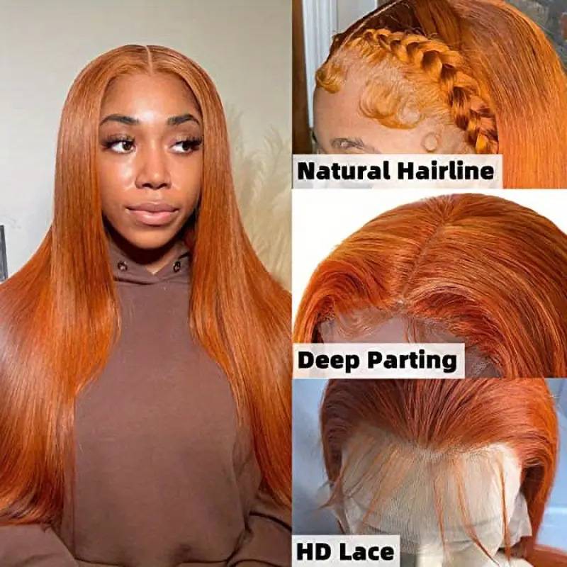 Cross -border European and American fashion wine red long straight hair Amazon -selling front lace straight hair wig