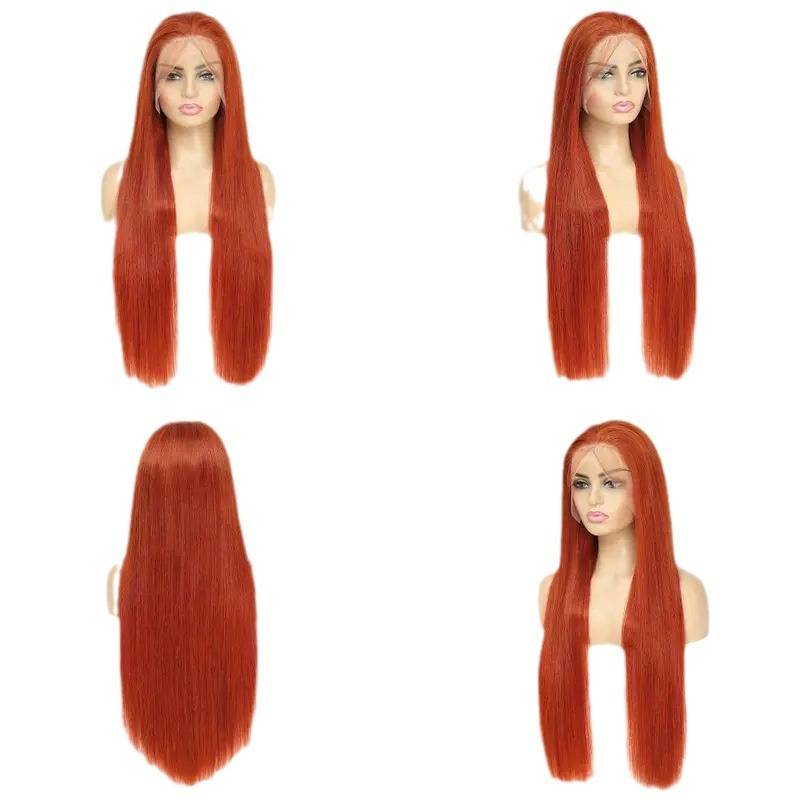 Cross -border European and American fashion wine red long straight hair Amazon -selling front lace straight hair wig
