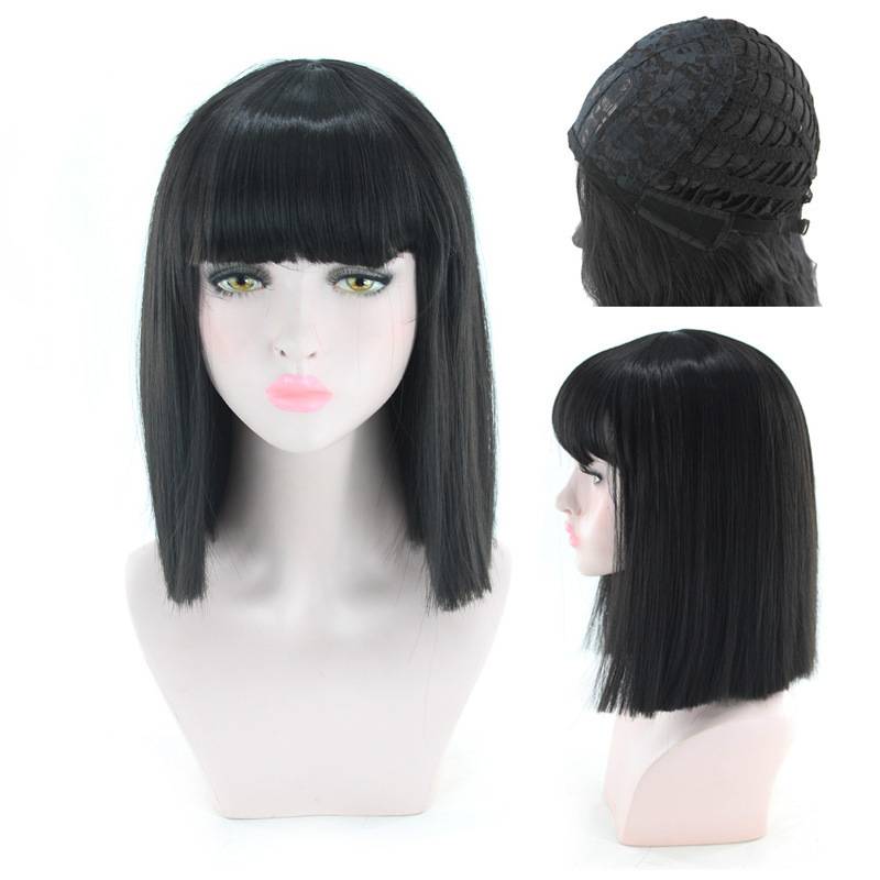 European and American wigs, straight hair Qi bangs, long hairstyles, realistic fashion girls repair face wig