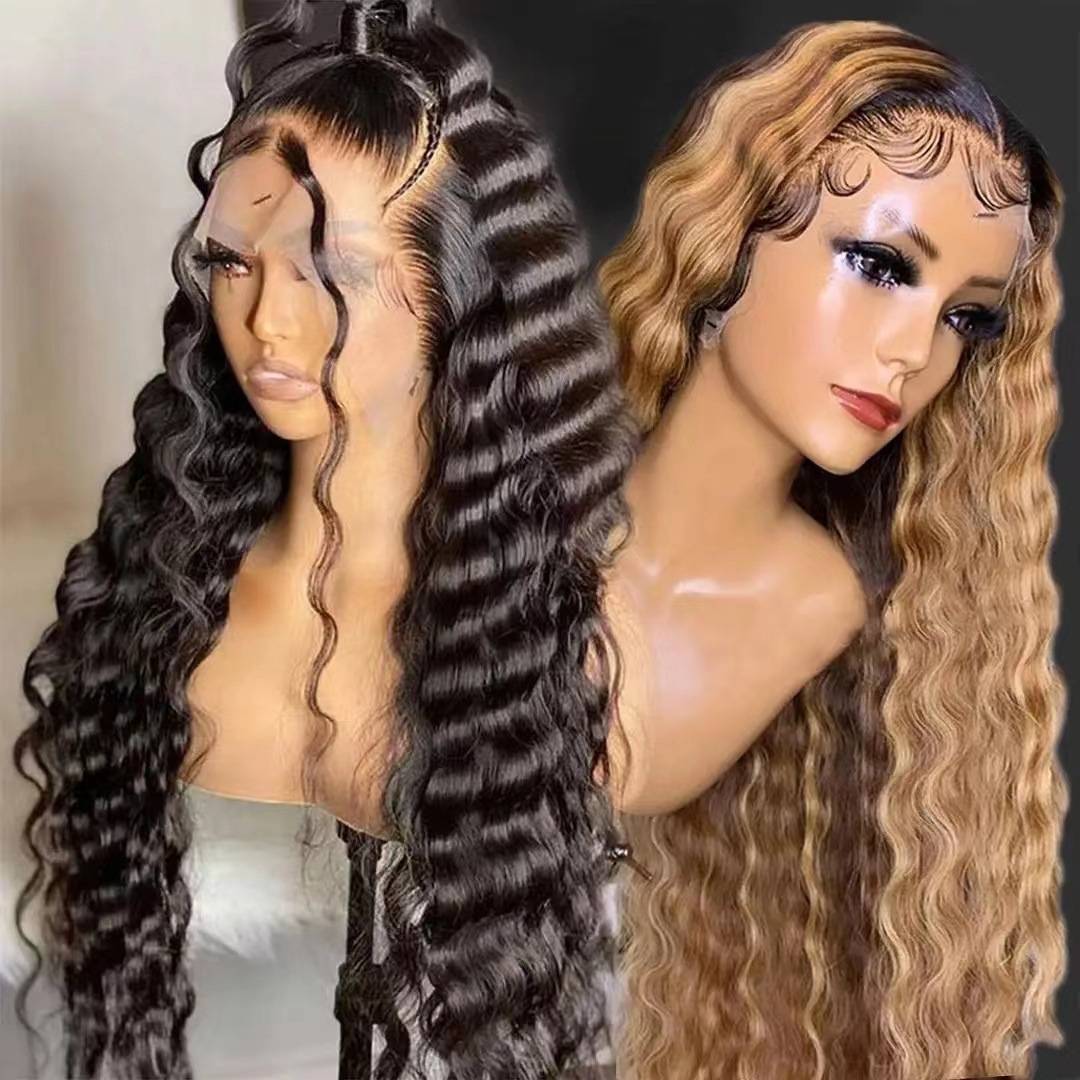 European and American fashion cross -border wigs of African hot -selling lace water ripple curls full set