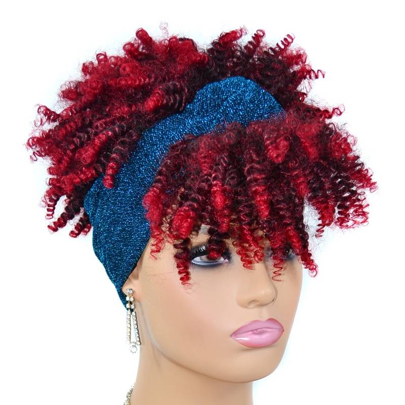 Headscarf fake hair supply of black gradient small roll explosion headset hair with head scarf watt head hood