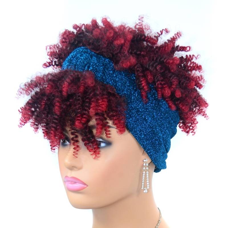 Headscarf fake hair supply of black gradient small roll explosion headset hair with head scarf watt head hood