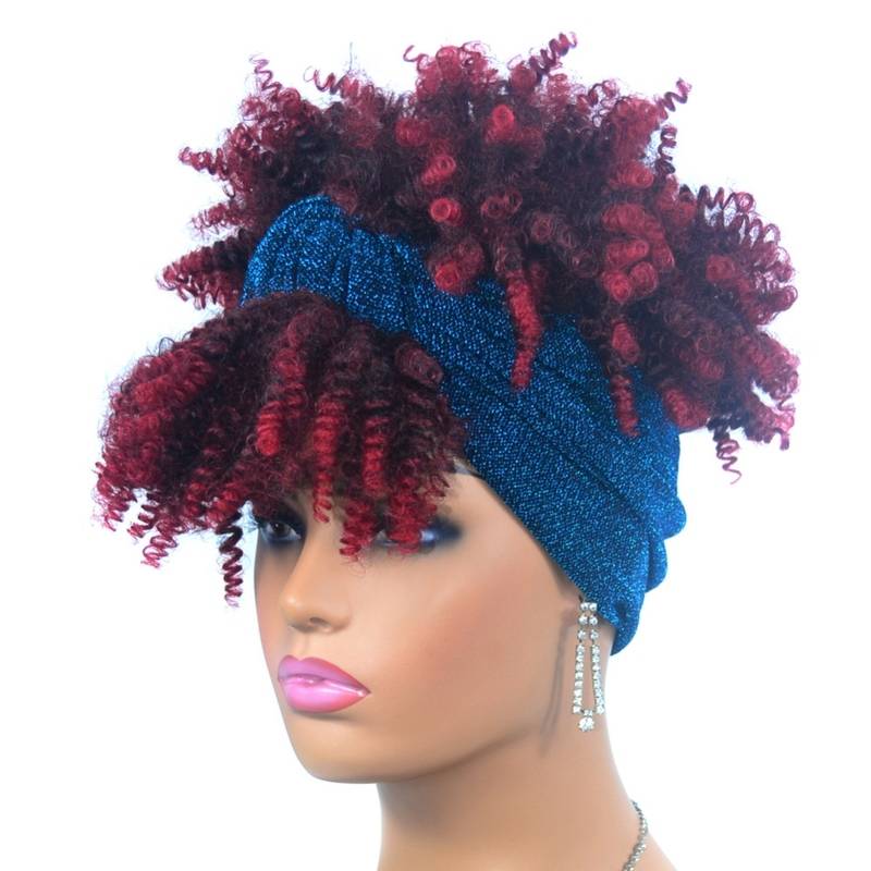 Headscarf fake hair supply of black gradient small roll explosion headset hair with head scarf watt head hood