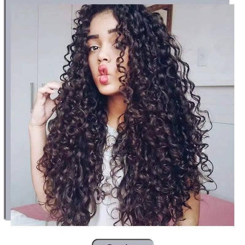European and American wig African curly ladies exploded head fluffy long curly hair differentiation of chemical fiber hair brown head cover