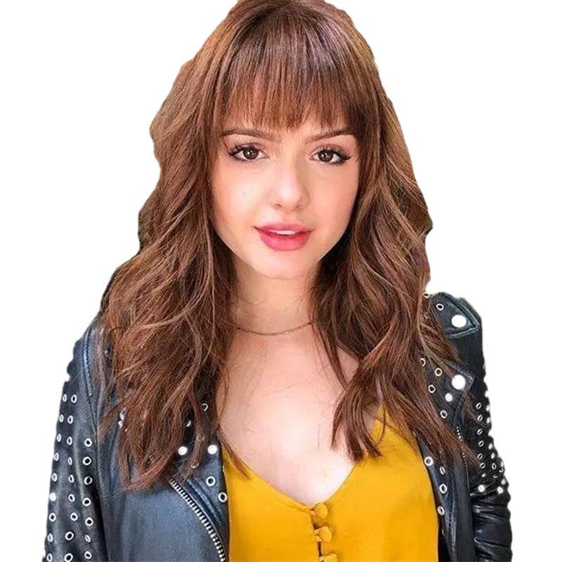European and American wig Women's brown air Qi bangs big wave long curly curly rose net genuine wig manufacturers