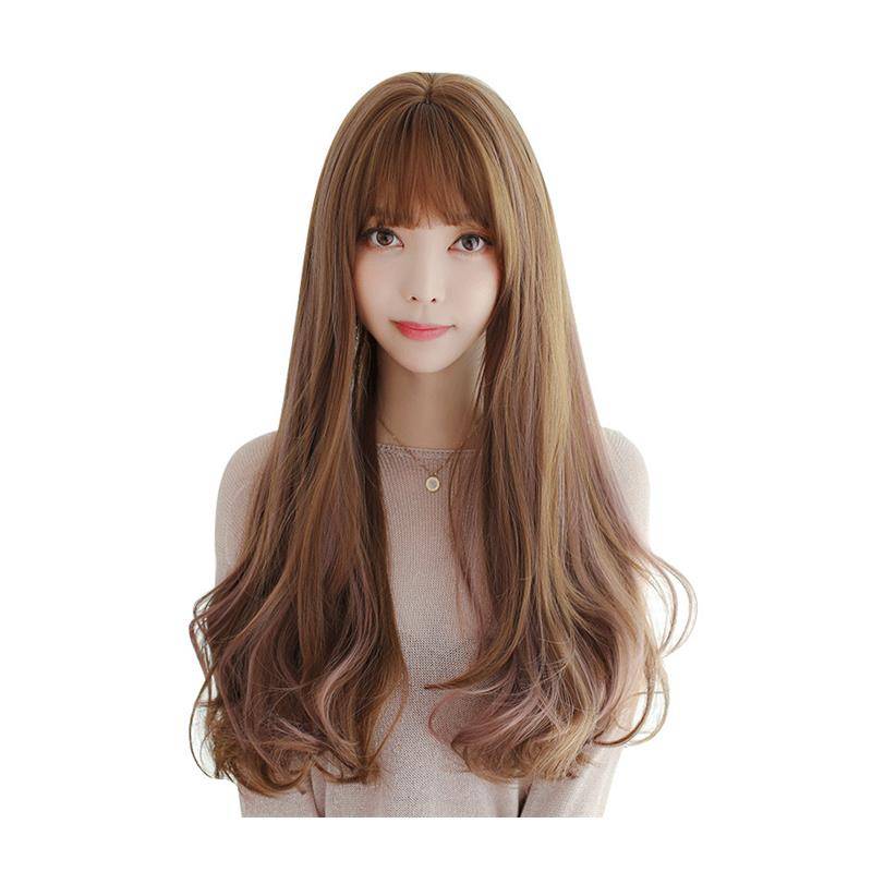 Amazon's new Japanese and Korean wigs female curly hair realistic chemical fiber high -temperature silk fake head cover
