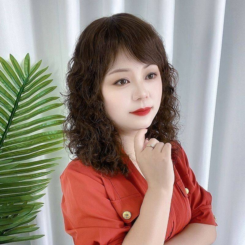 Women's middle curly hair fashion trend Middle -aged and elderly mothers simulation hair set of wool rolls is realistic, naturally full set