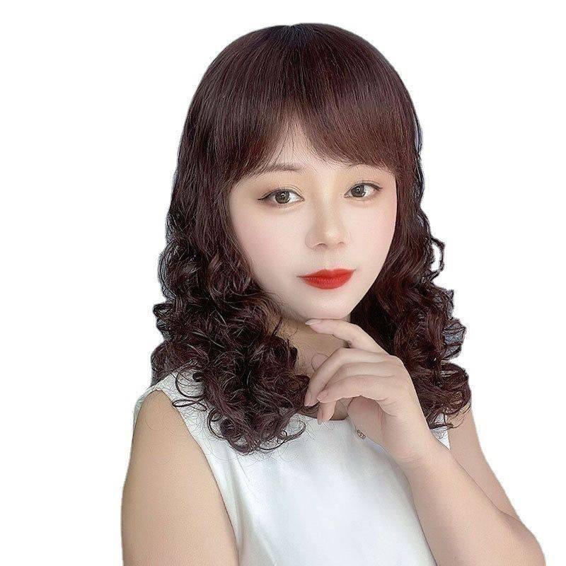 Women's middle curly hair fashion trend Middle -aged and elderly mothers simulation hair set of wool rolls is realistic, naturally full set