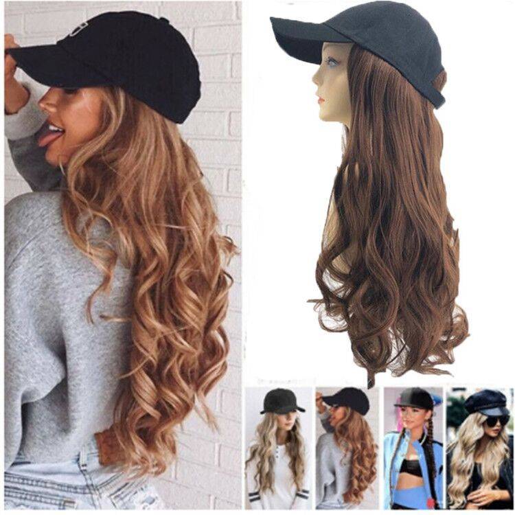 Cross -border wig European and American duck tongue hat wig net red long curly hair big wave baseball hat wig integrated