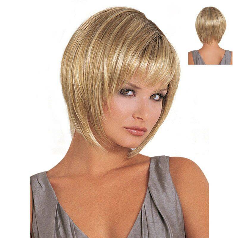 Cross -border hair wigs female European and American fashion women's short hair shallow golden side divided short straight hair chemical fibrous figurine hood