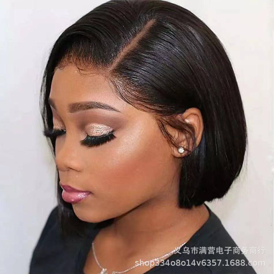 European and American wig side partial bobo wig female Bobo head short straight hair, short hair, realistic chemical fiber hairstyle spot
